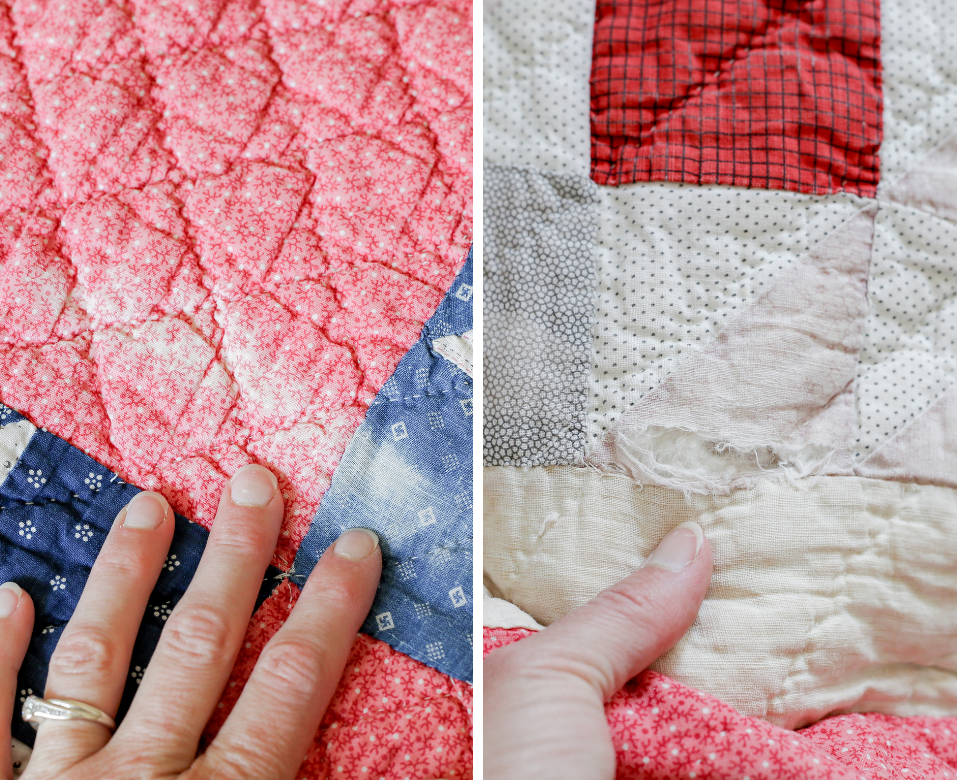 Antique Pink and Blue Double X Quilt, c1900