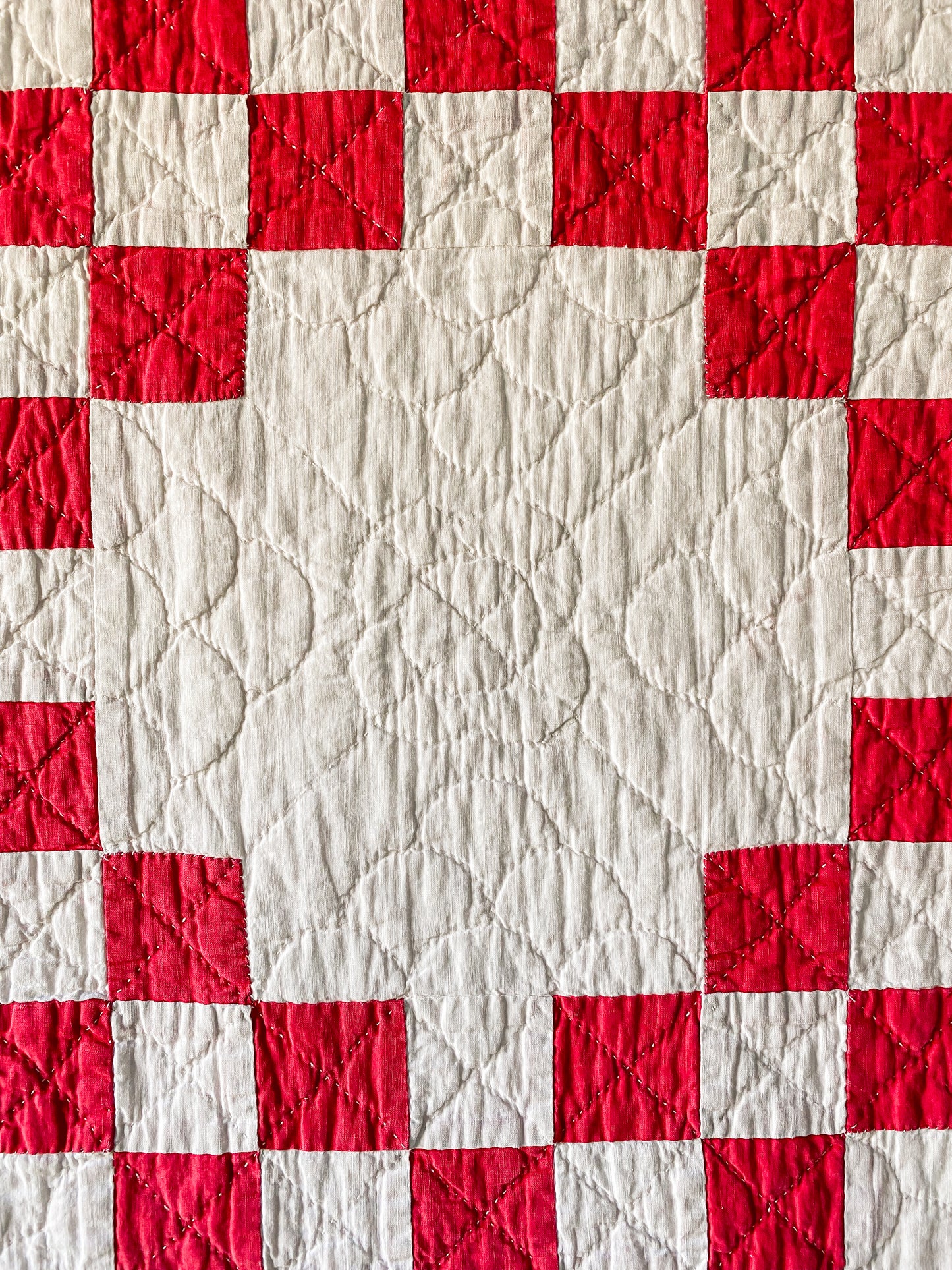 Vintage Red and White Irish Chain Quilt, c1930