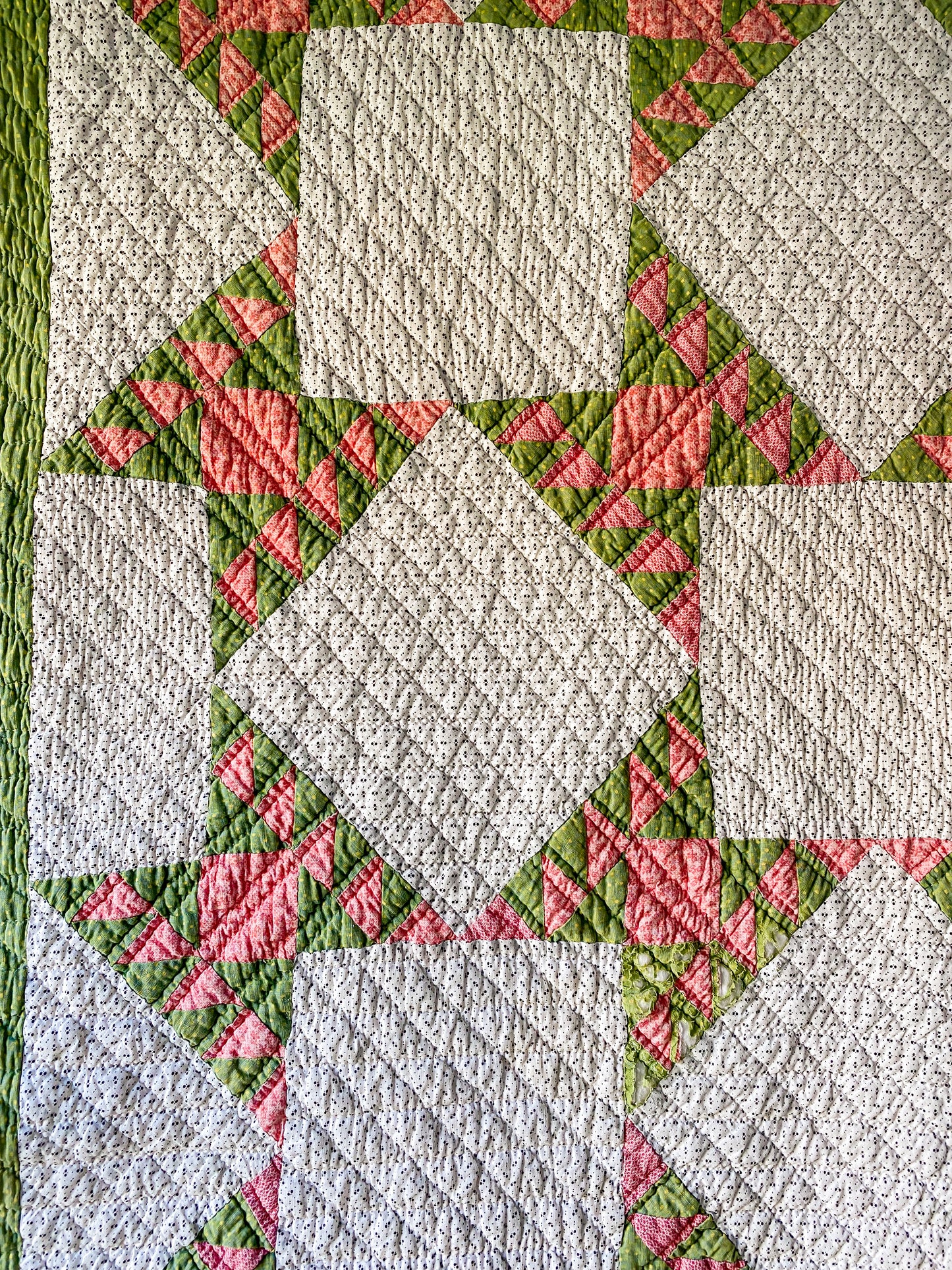 Antique Pink and Green Sawtooth Variation Quilt, c1870