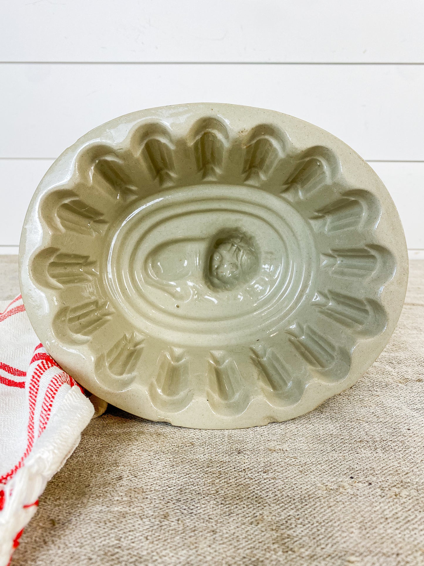 Antique Victorian Stoneware Pudding Mold with Reclining Lion