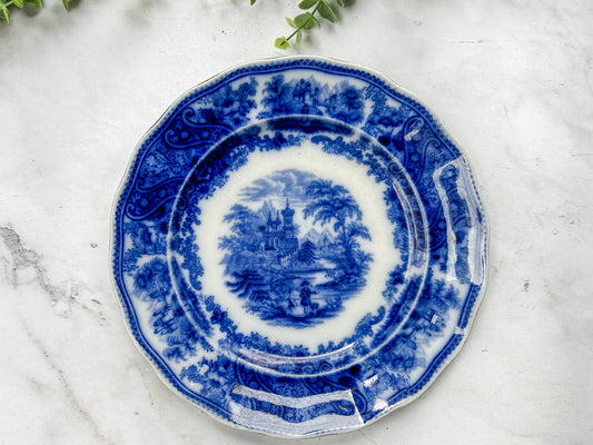 Antique Flow Blue Ironstone 9” Plate - Burgess & Leigh, c1900