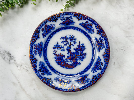 Antique Flow Blue 8.5” Plate Hong 1850