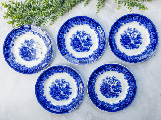 Antique Flow Blue 10” Plates - Shanghai, England 1900s