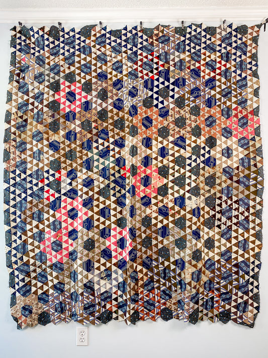 Antique Pyramids Variation Unfinished Quilt TOP, c1870