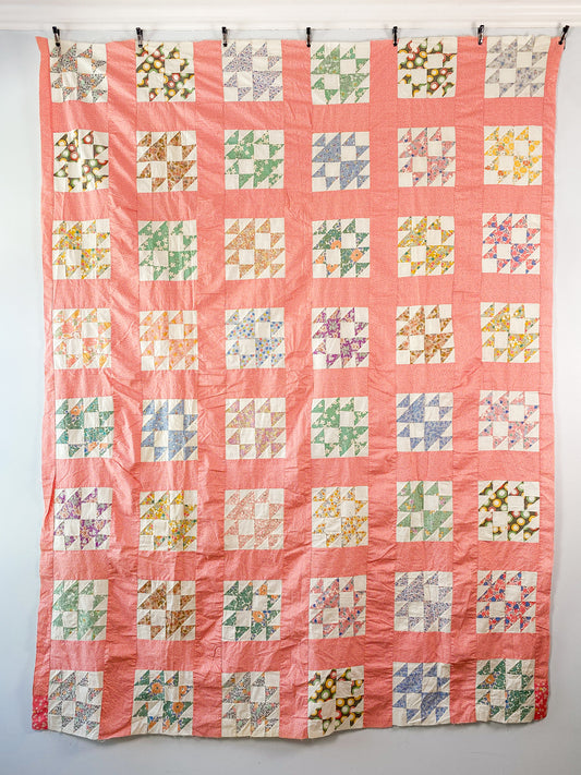 Vintage Double X Unfinished Pink Quilt TOP, c1930