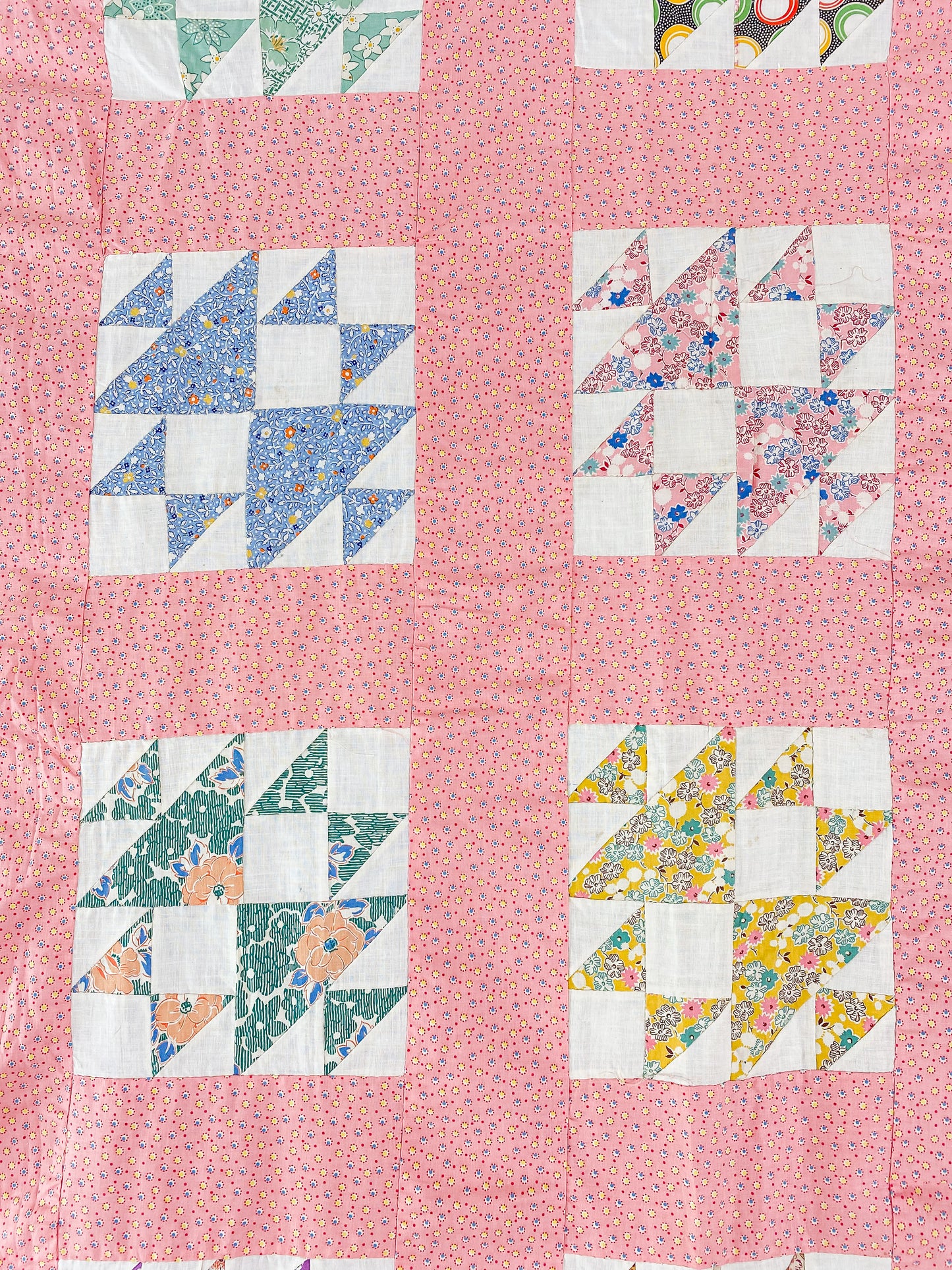 Vintage Double X Unfinished Pink Quilt TOP, c1930