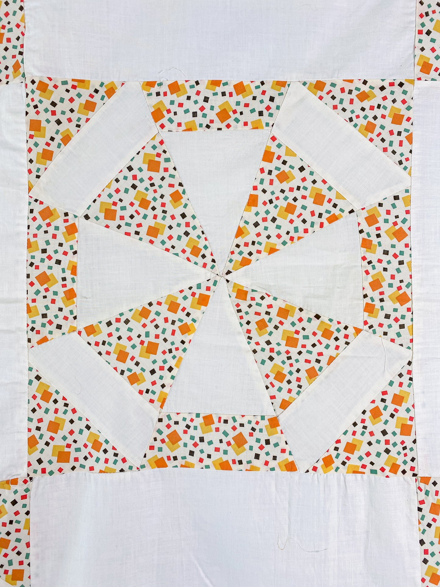 Vintage Spider Web Unfinished Geometric Orange and Yellow Quilt TOP