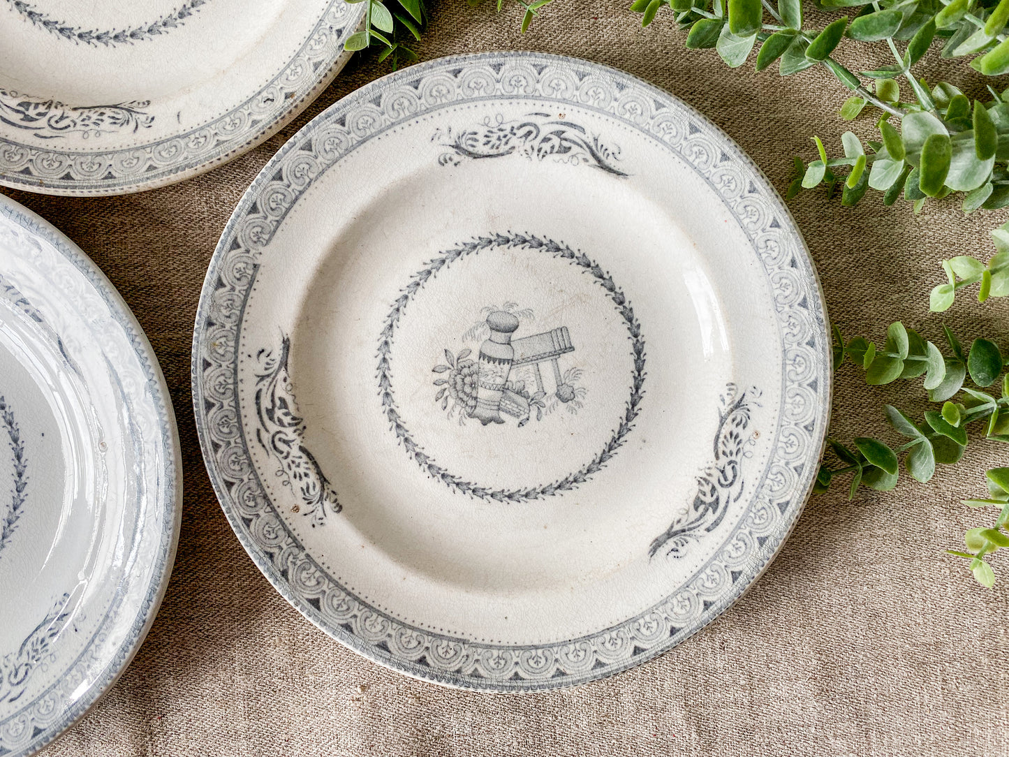 Antique Set of 4 Ironstone Plates - Grecian by Thomas Till, c1870