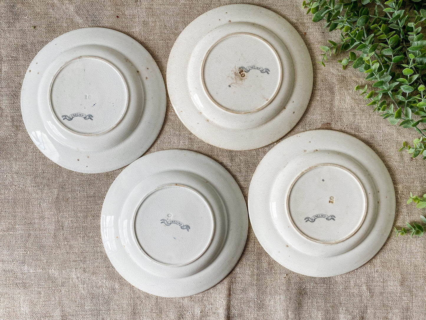 Antique Set of 4 Ironstone Plates - Grecian by Thomas Till, c1870