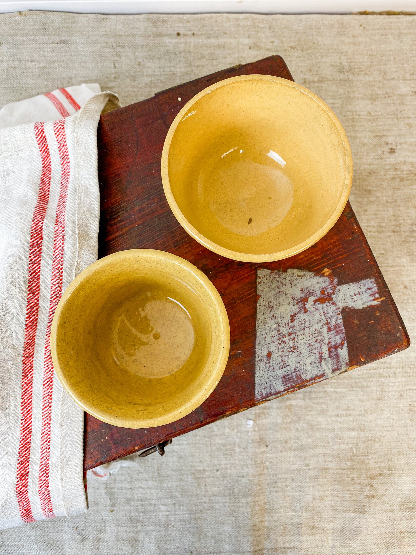 Pair of Antique 19th Century Yellow Ware Custard Cups