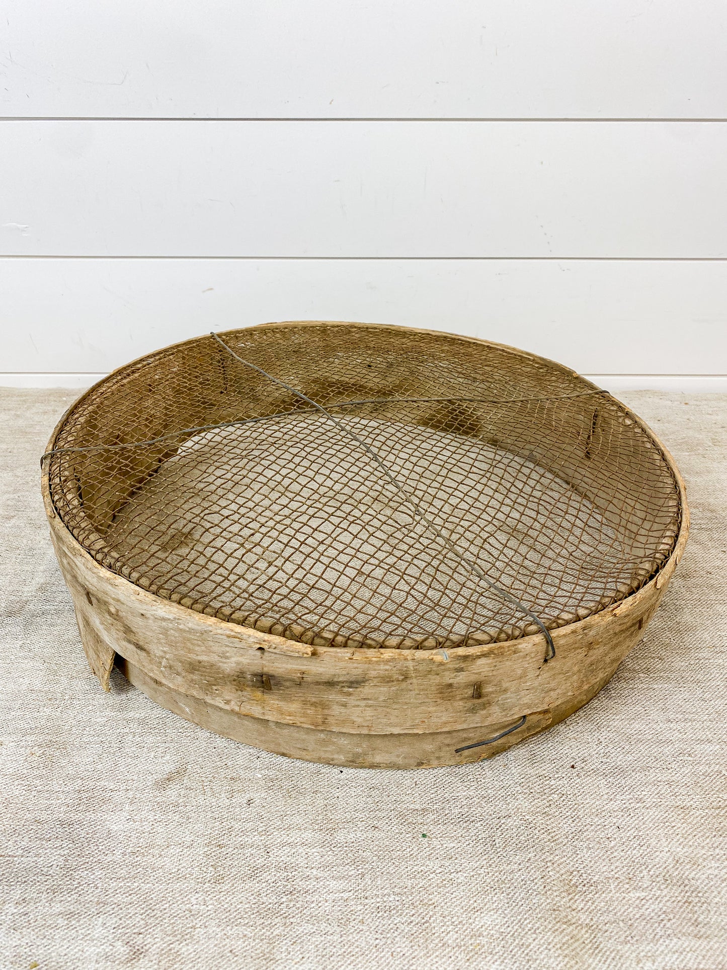 Antique Primitive Rustic 15" Bentwood Sifter with Wire Sieve