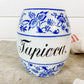 Antique German Blue Onion Ceramic Canister for Tapioca, c1900