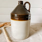 Vintage Two Tone Brown and Cream Large Stoneware Whiskey Jug