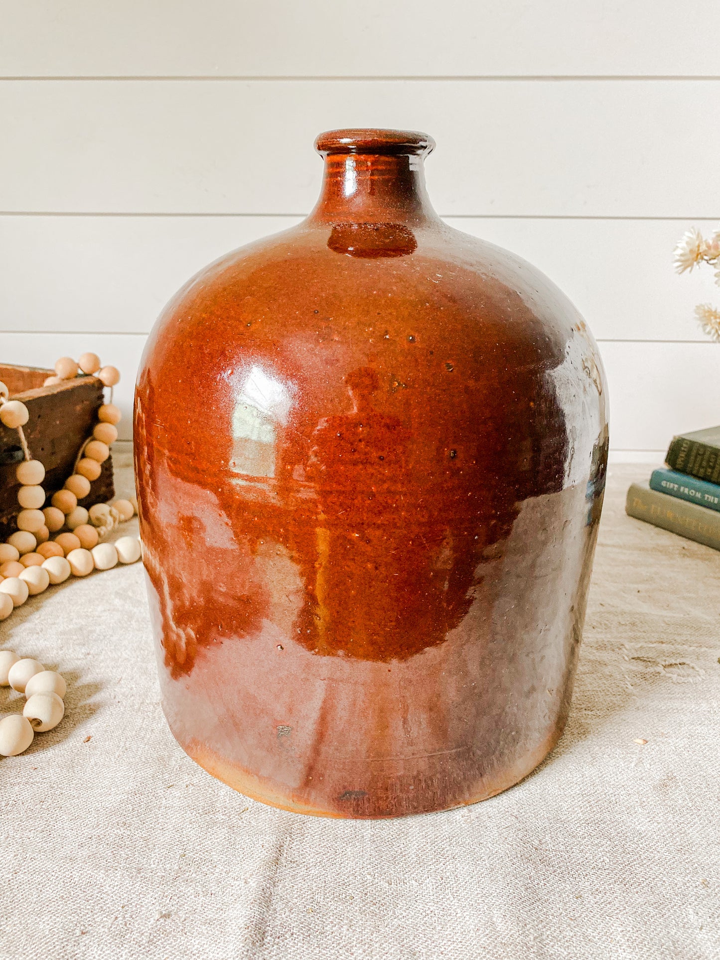 Antique Large Chocolate Brown Beehive Stoneware Jug