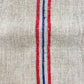 Antique Extra Large French Linen Grain Sack with Blue and Red Stripes, 51" x 22"