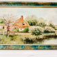 Antique Original Thatched Cottage Landscape Framed Oil Painting in Green Frame