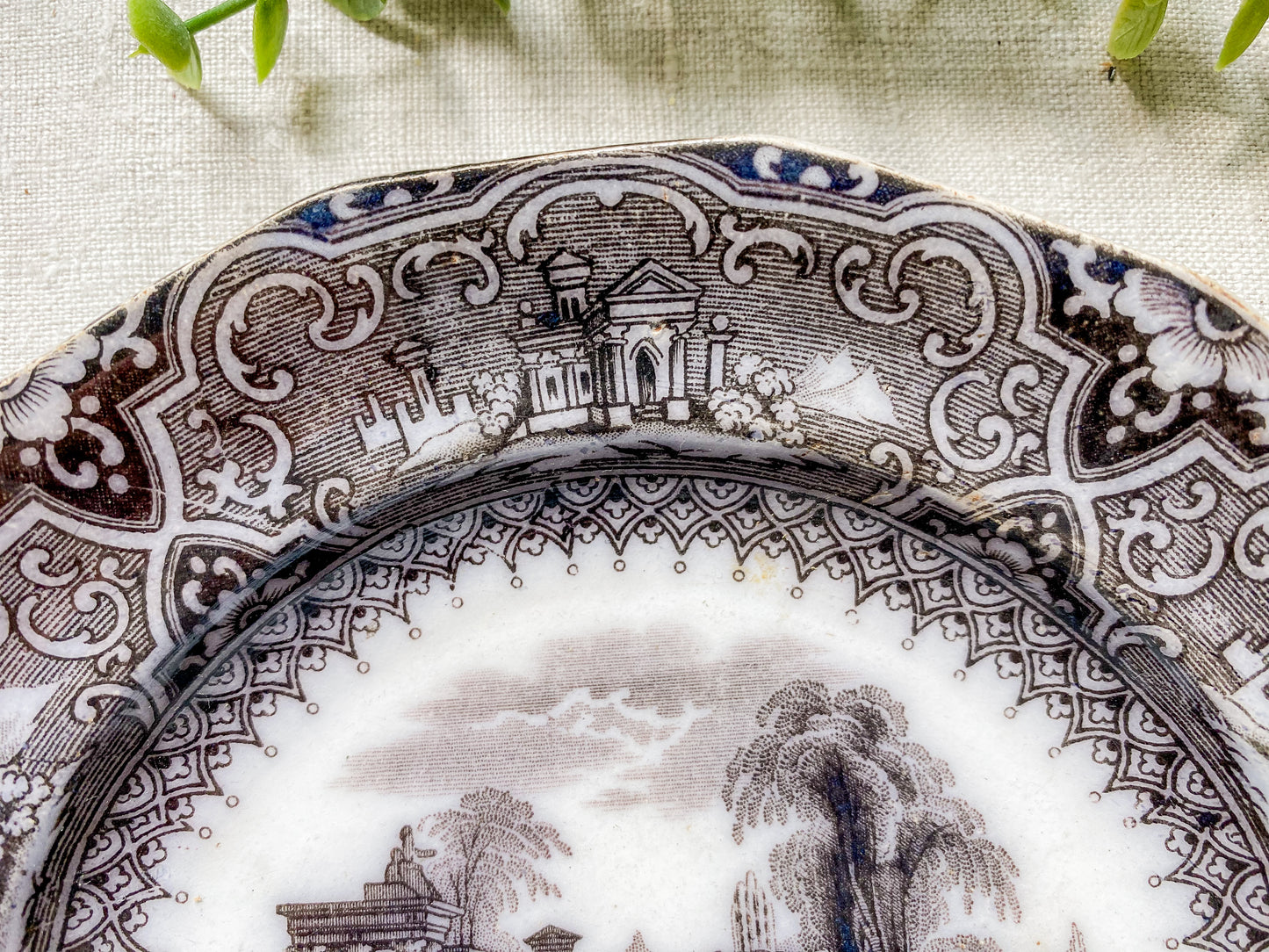 Antique Mulberry Transferware 7" Ironstone Plate | William Adams & Son., c1849