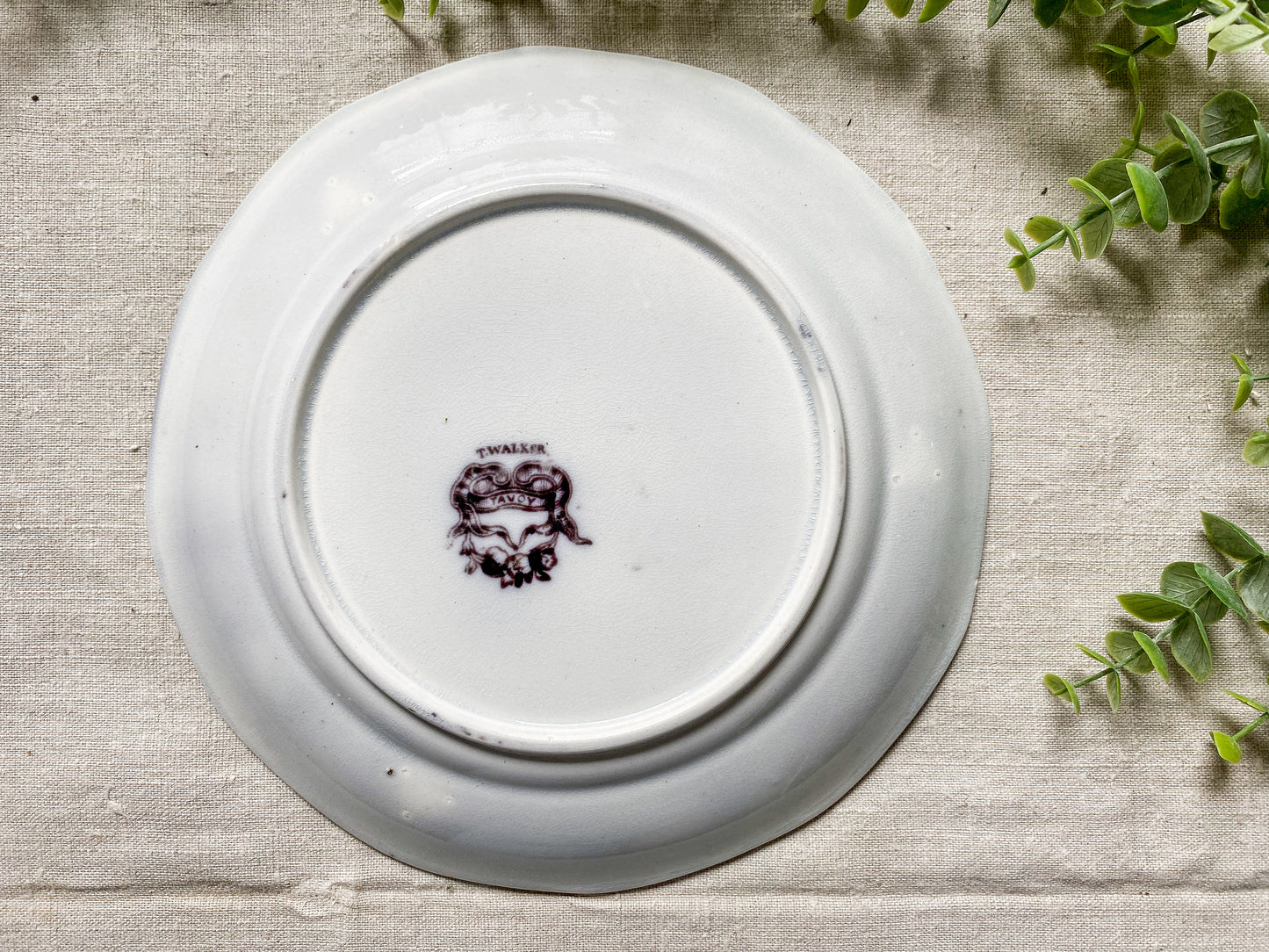 Antique Mulberry Transferware 8" Ironstone Plate | Tavoy by T. Walker, c1850