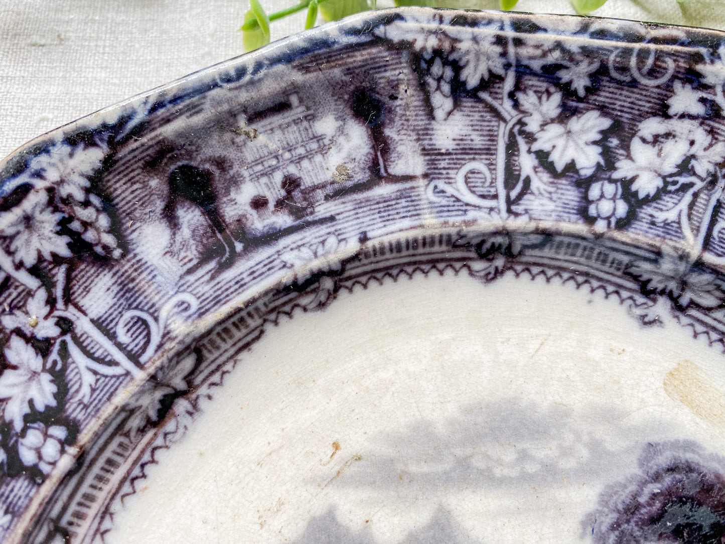 Antique Dark Flow Blue Transferware 9" Ironstone Plate | Montezuma by J. Goodwin, c1850