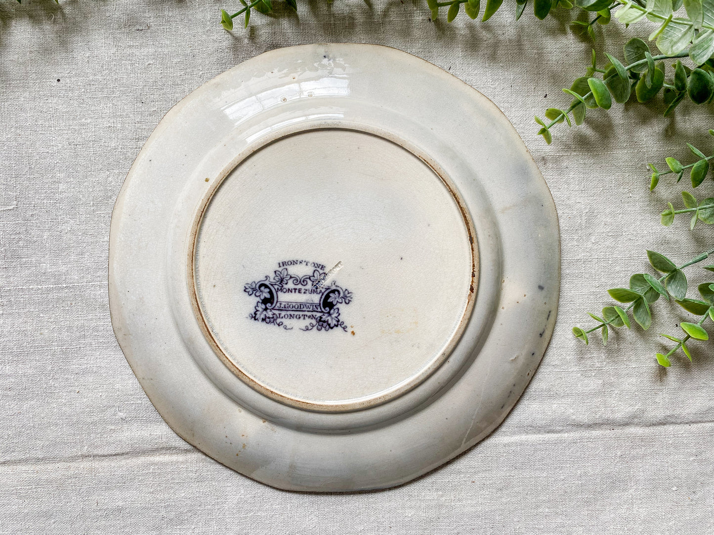 Antique Dark Flow Blue Transferware 9" Ironstone Plate | Montezuma by J. Goodwin, c1850