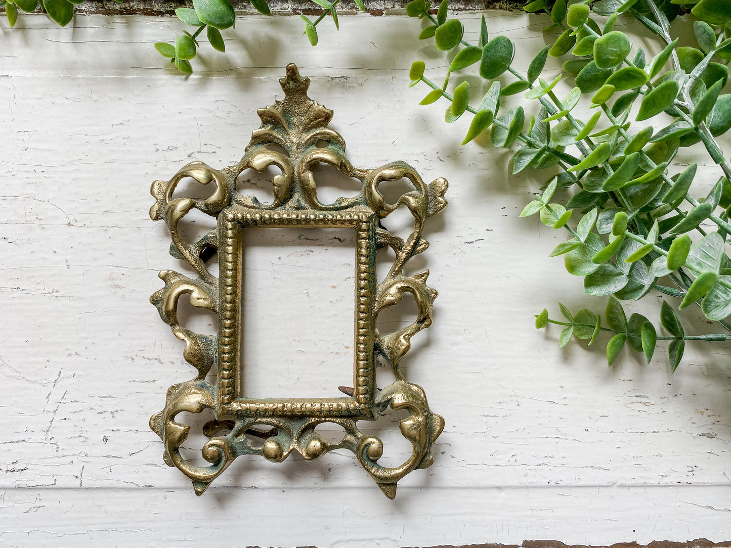 Antique Victorian Rococo Brass Mini Frame