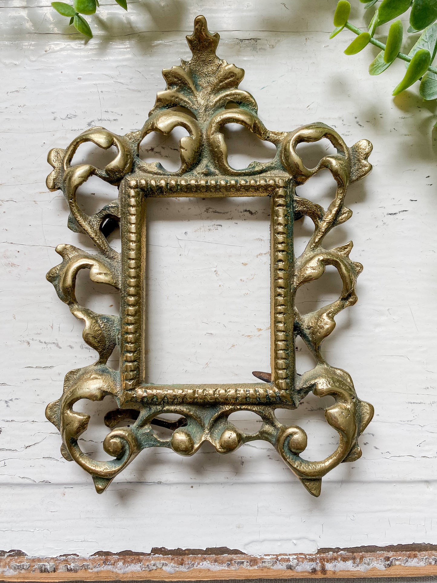 Antique Victorian Rococo Brass Mini Frame