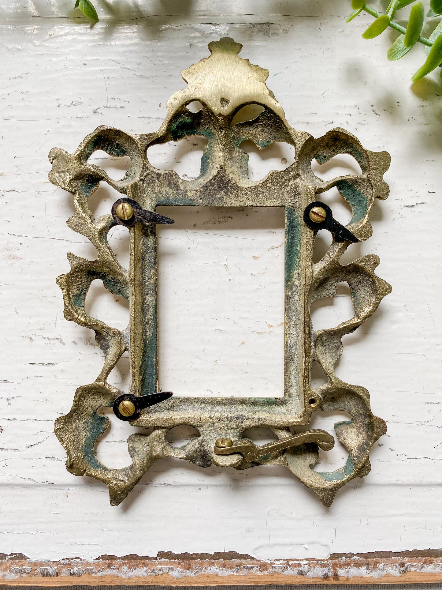 Antique Victorian Rococo Brass Mini Frame