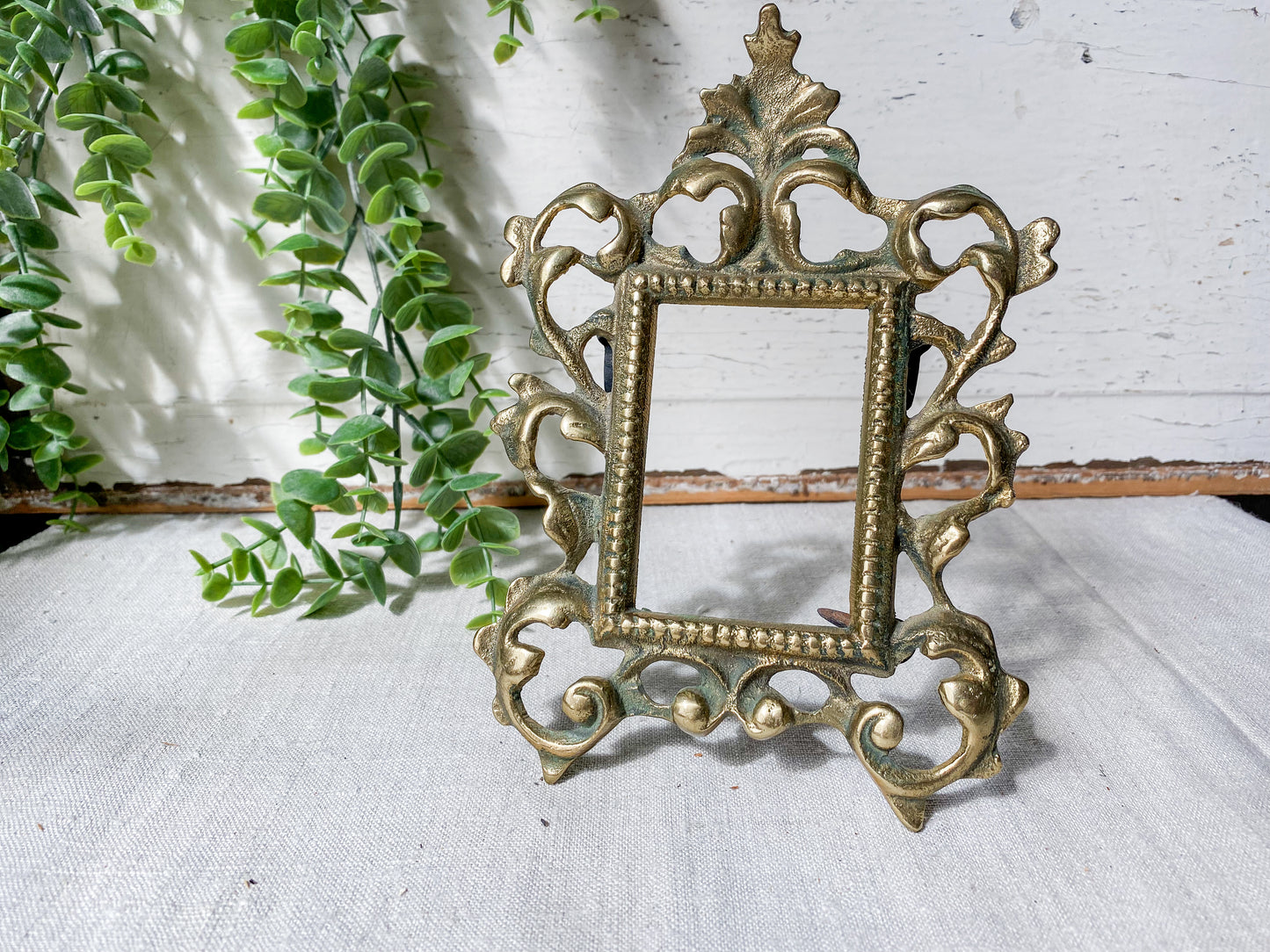 Antique Victorian Rococo Brass Mini Frame