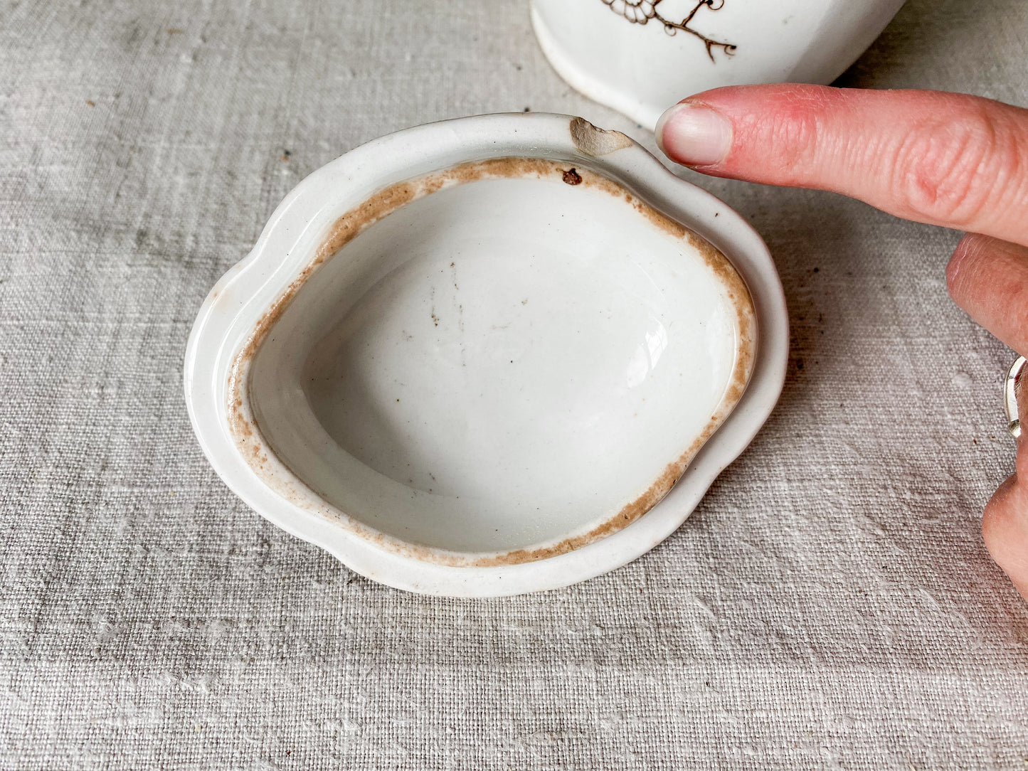 Antique Ironstone Sugar Bowl with Brown Floral Transfer | Furnivals England c1880