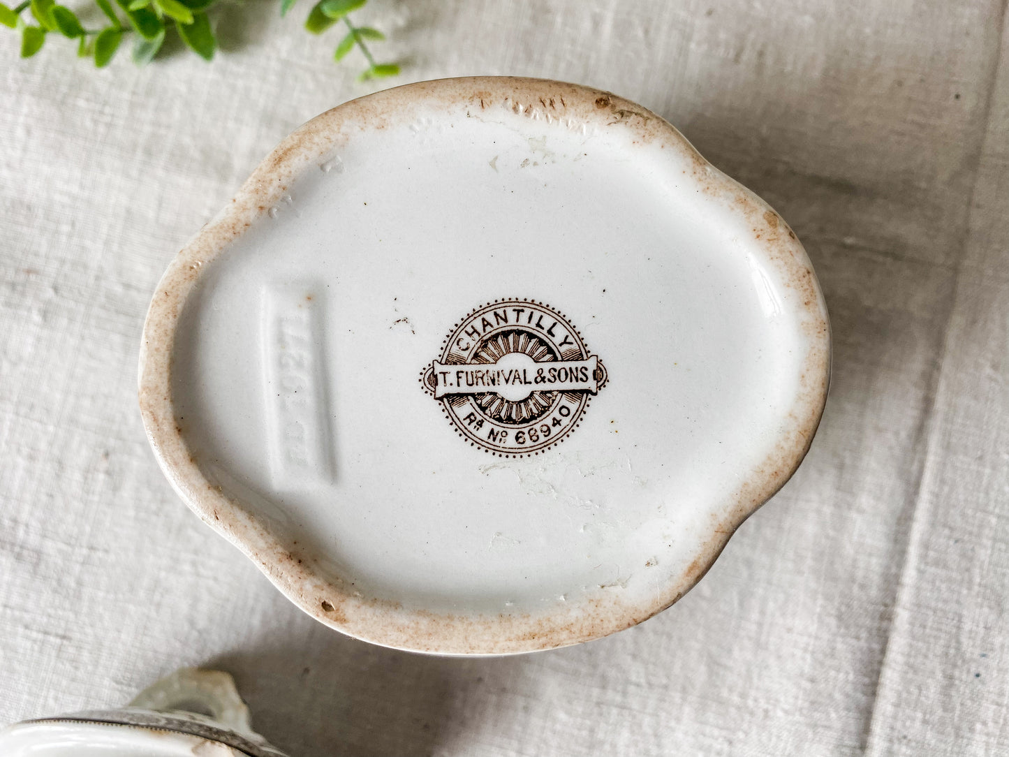 Antique Ironstone Sugar Bowl with Brown Floral Transfer | Furnivals England c1880