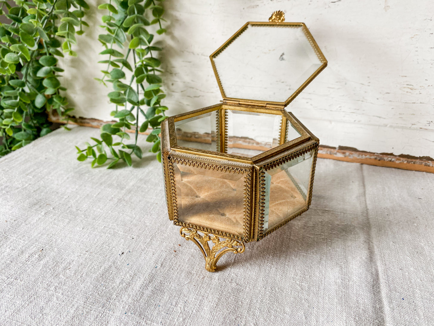 Vintage Ormolu Jewelry Casket | Beveled Glass Trinket Box