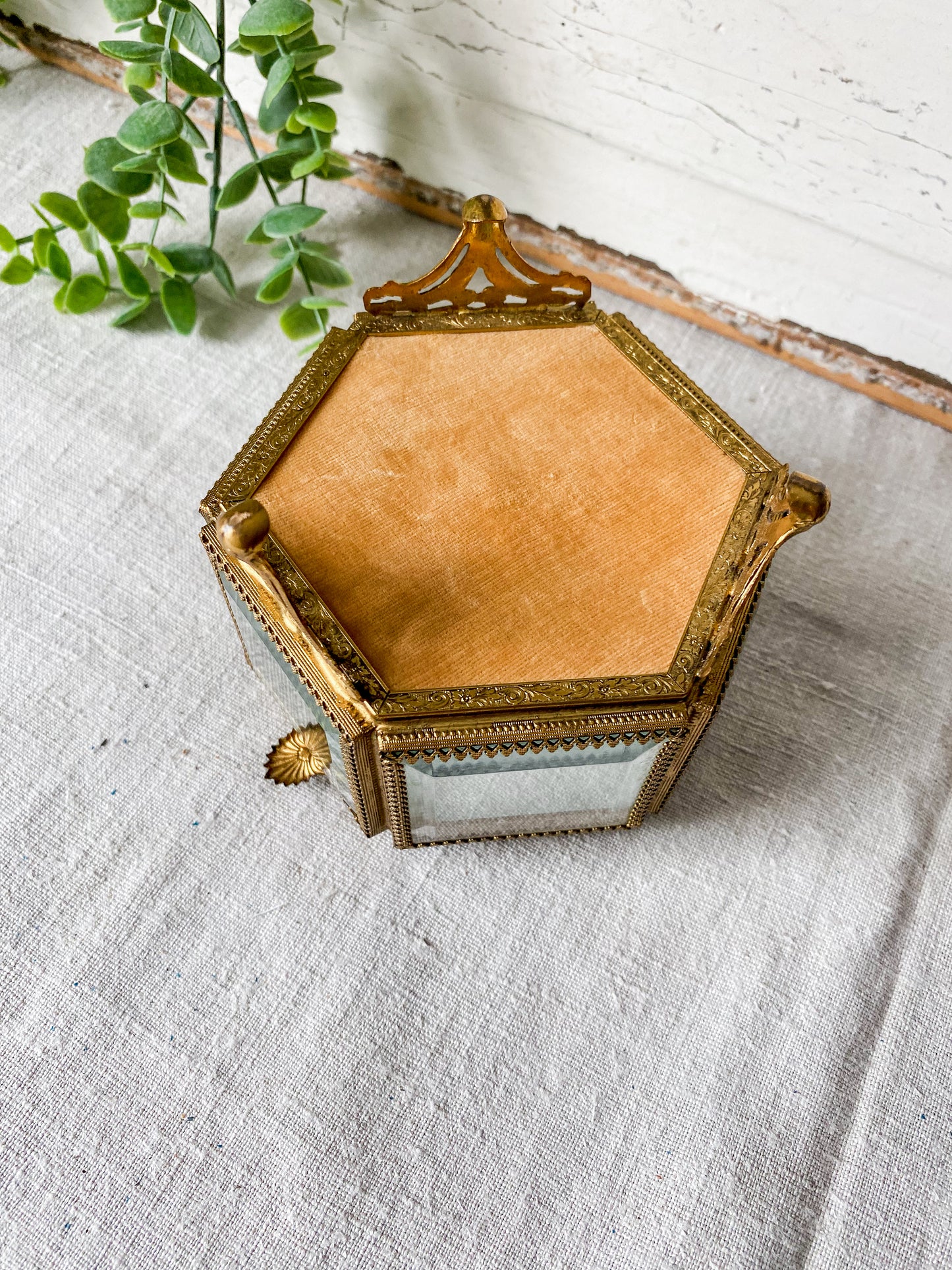 Vintage Ormolu Jewelry Casket | Beveled Glass Trinket Box