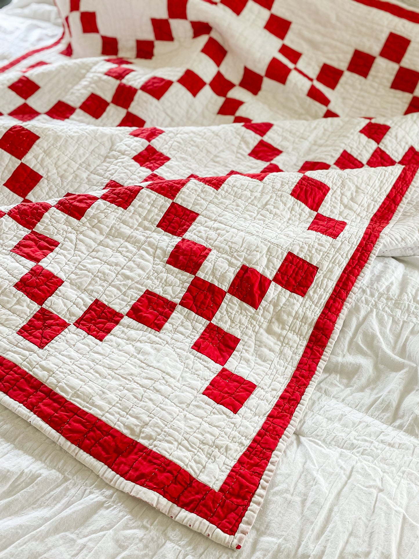 Vintage Red and White Irish Chain Quilt