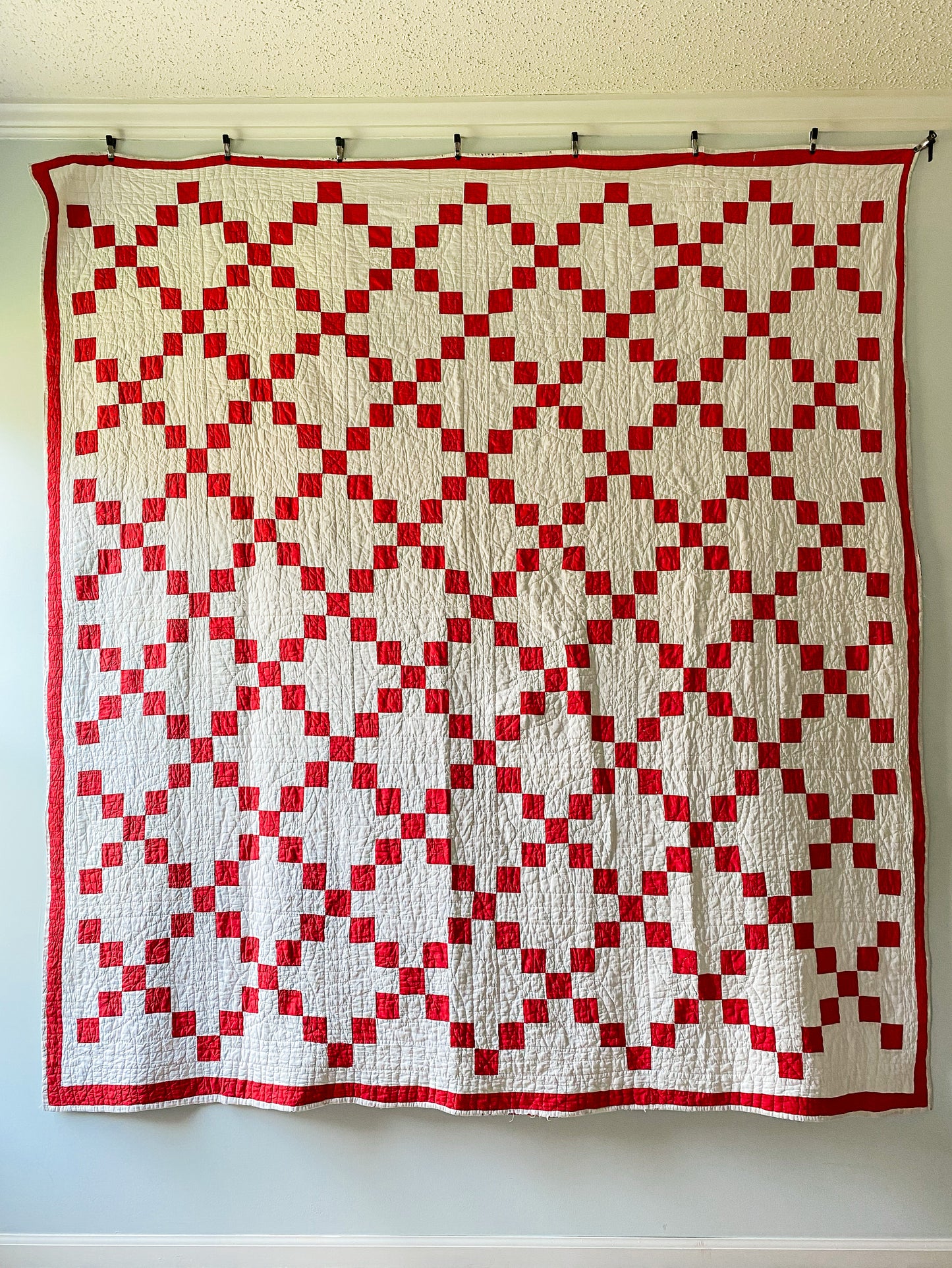 Vintage Red and White Irish Chain Quilt