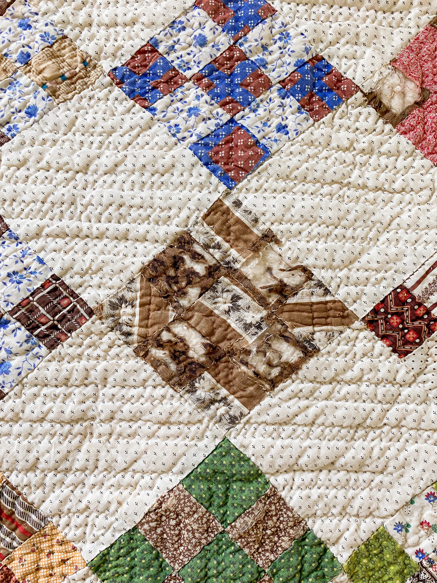 Antique Nine Patch on Point 1880s Quilt