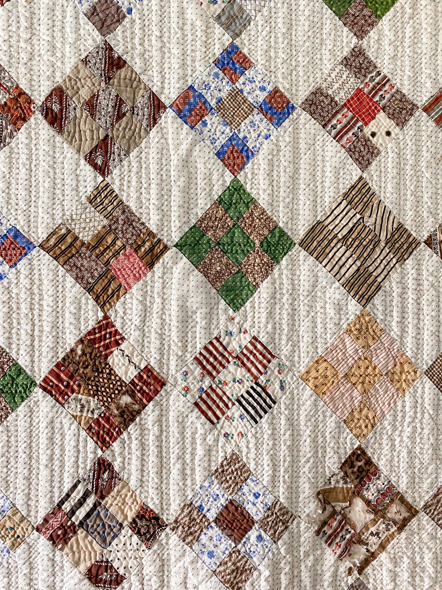 Antique Nine Patch on Point 1880s Quilt