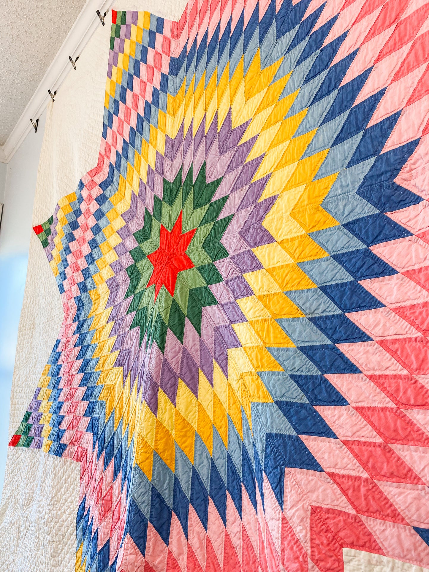 Vintage Rainbow Lone Star Quilt, c1930