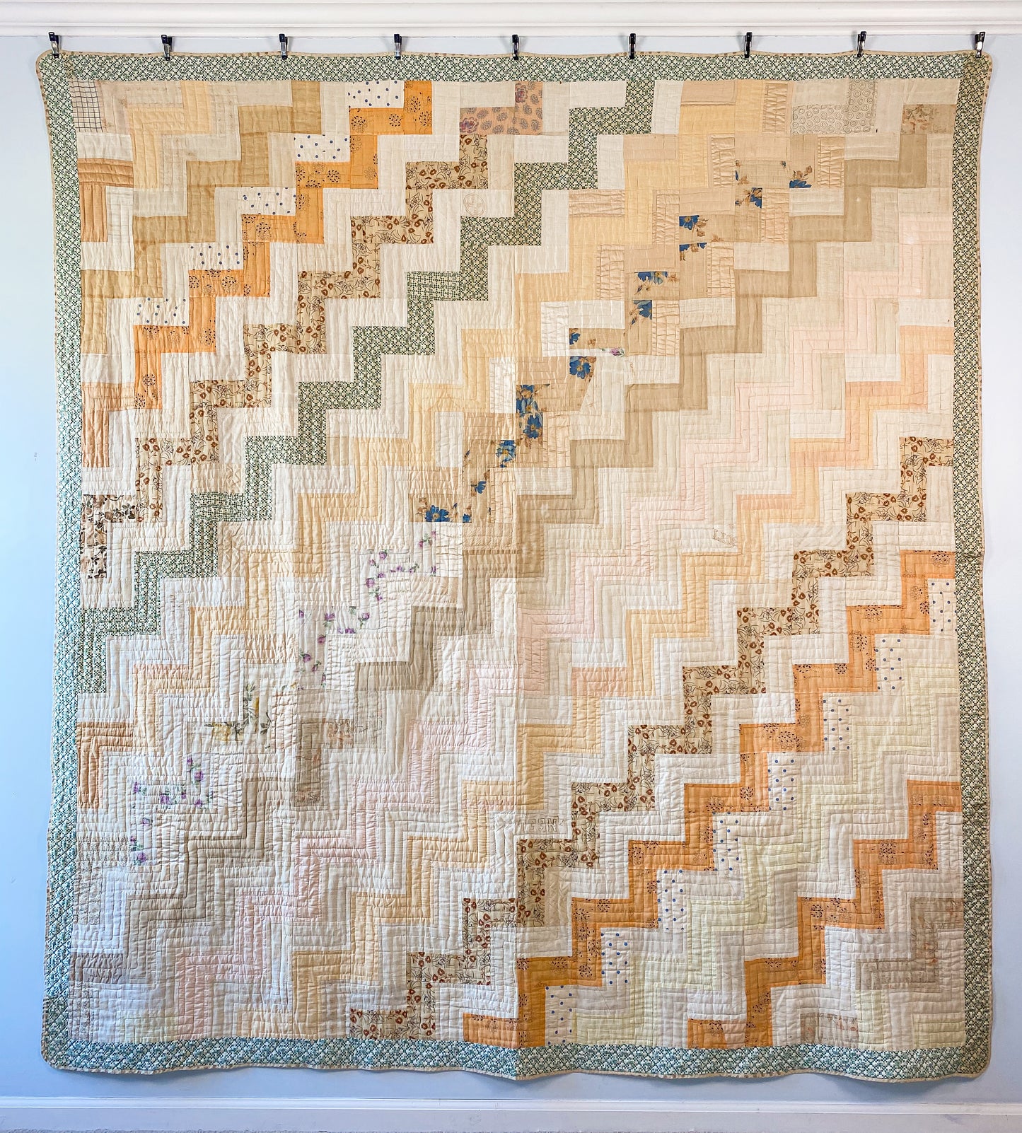 Vintage Zig Zag Quilt in Dress Silks and Fabrics, c1920