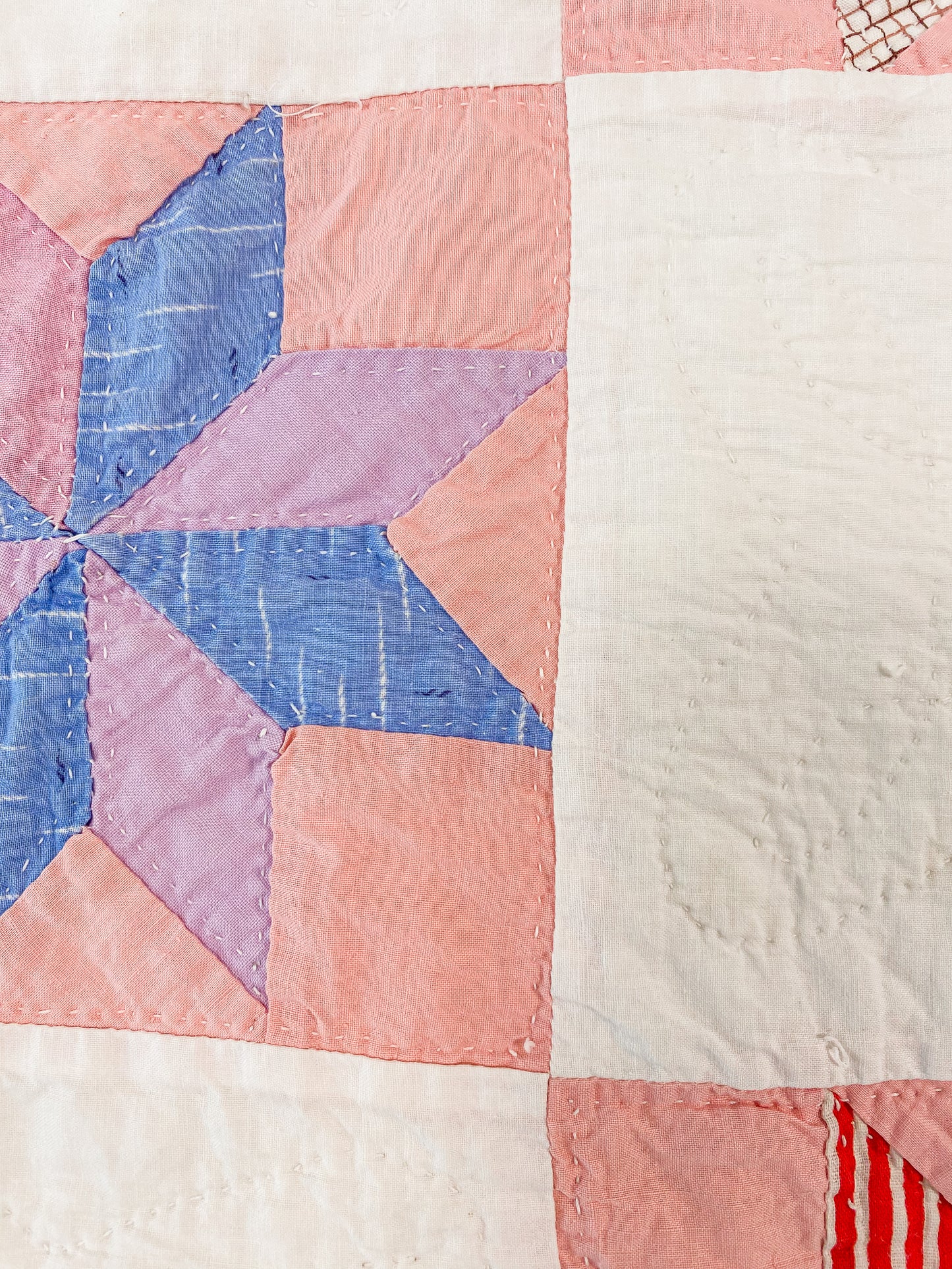 Vintage Pink and White 8-Point Star Quilt, c1940