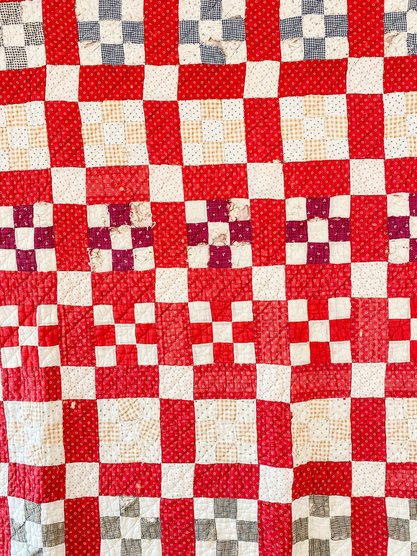 Vintage Red Nine Patch Cutter Quilt, c1930