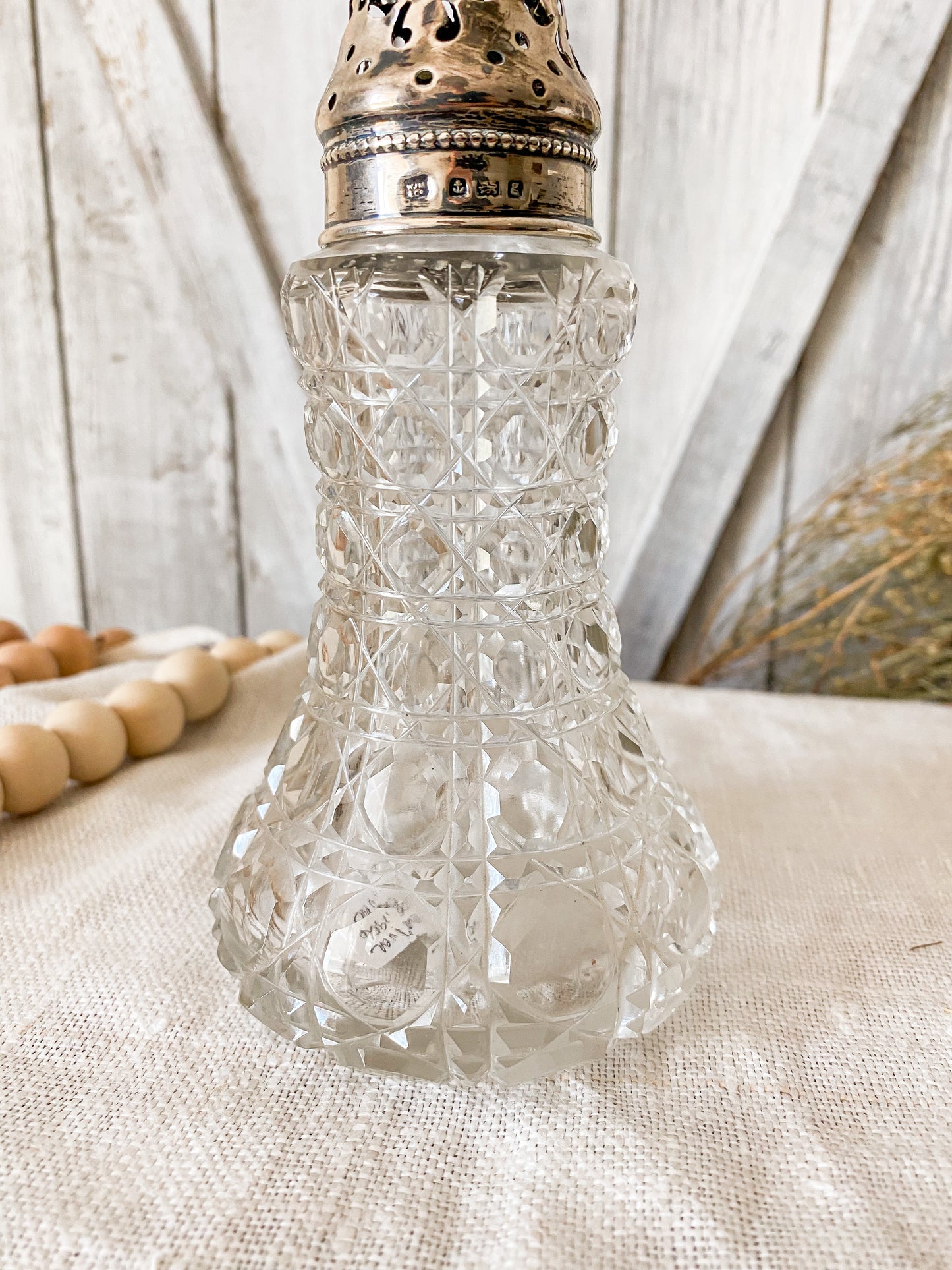 Antique English Cut Glass and Silverplate Sugar Caster Muffineer by William J. Myatt & Co, c1900