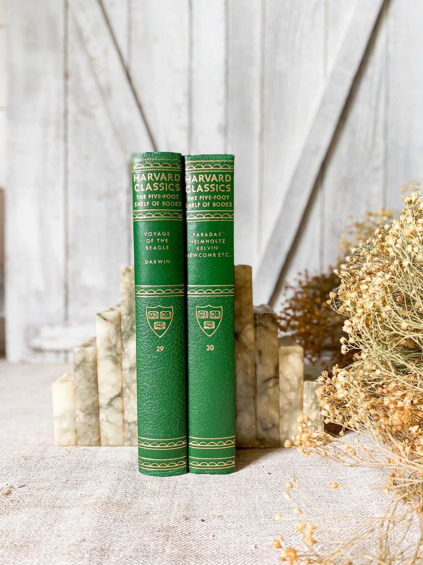 Vintage Set of 2 Green Harvard Classics Five-Foot Shelf of Books, 1959
