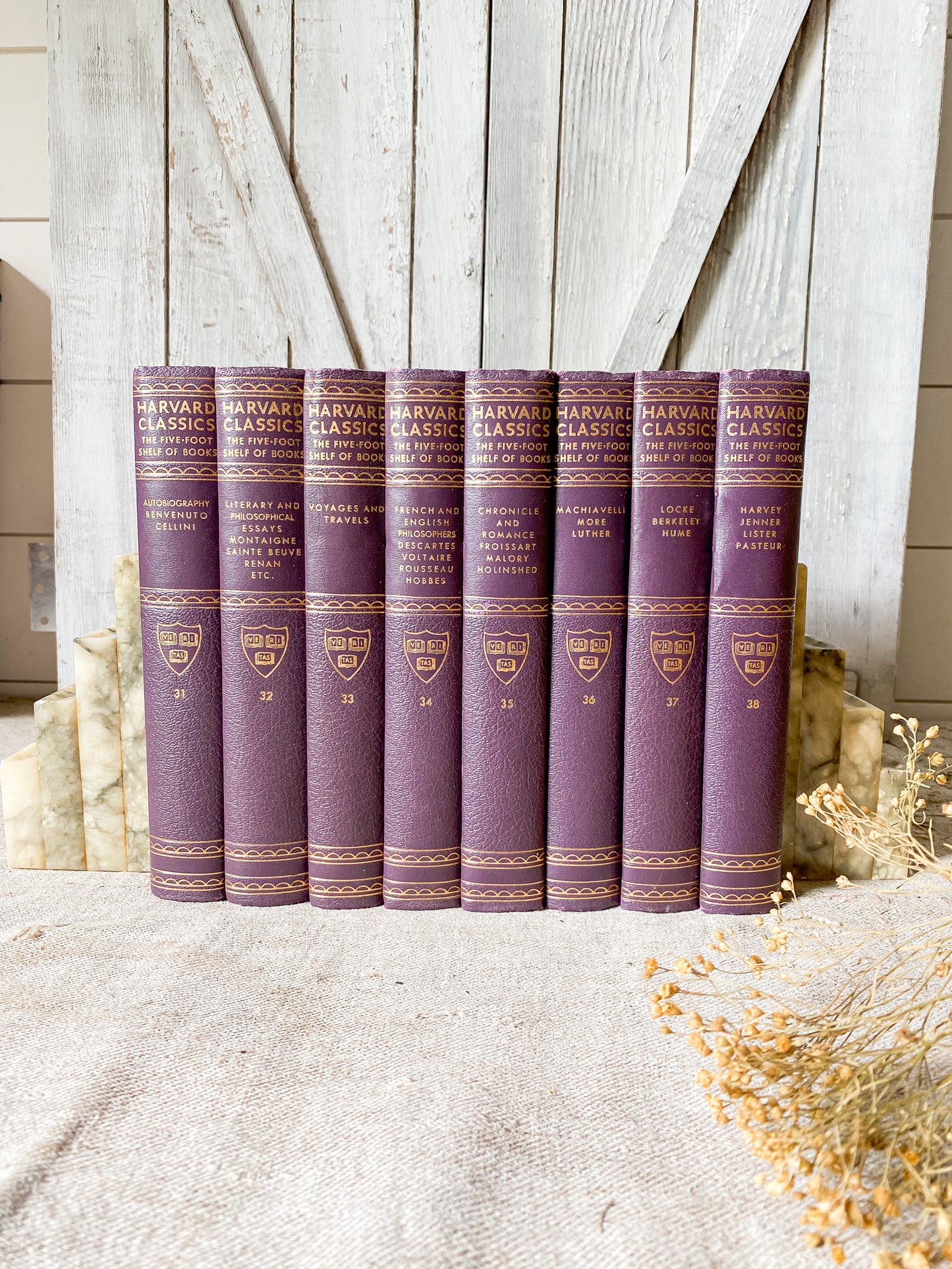 Vintage Set of 8 Purple Harvard Classics Five-Foot Shelf of Books, 1959