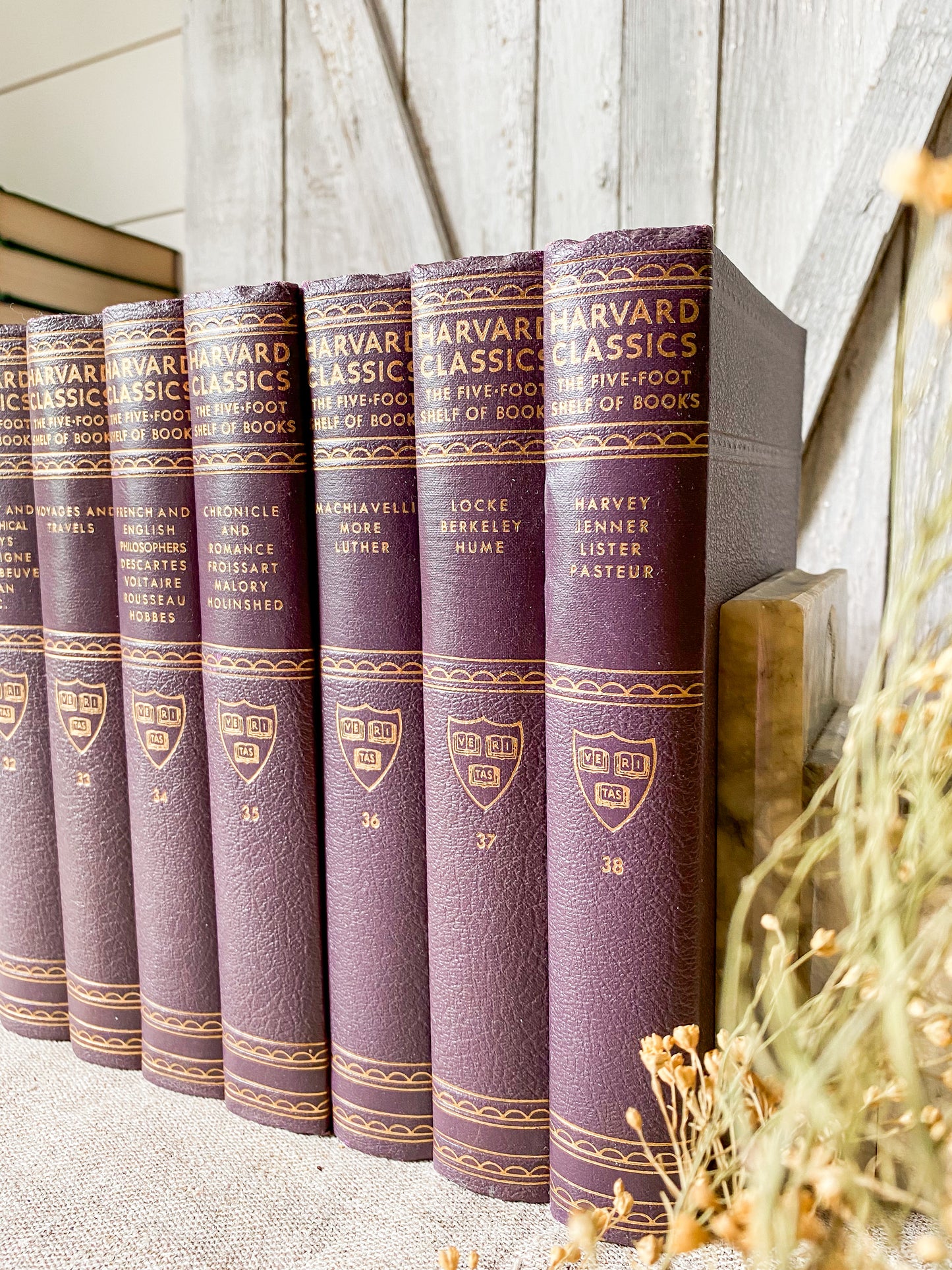 Vintage Set of 8 Purple Harvard Classics Five-Foot Shelf of Books, 1959