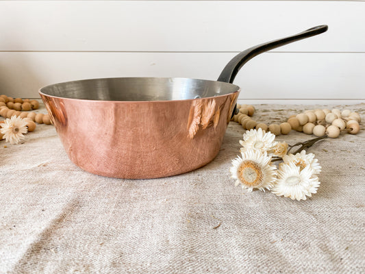Vintage Ville Dieu French Copper 9.5" Splayed Sauce Pot with Stainless Steel Lining & Riveted Cast Iron Handle