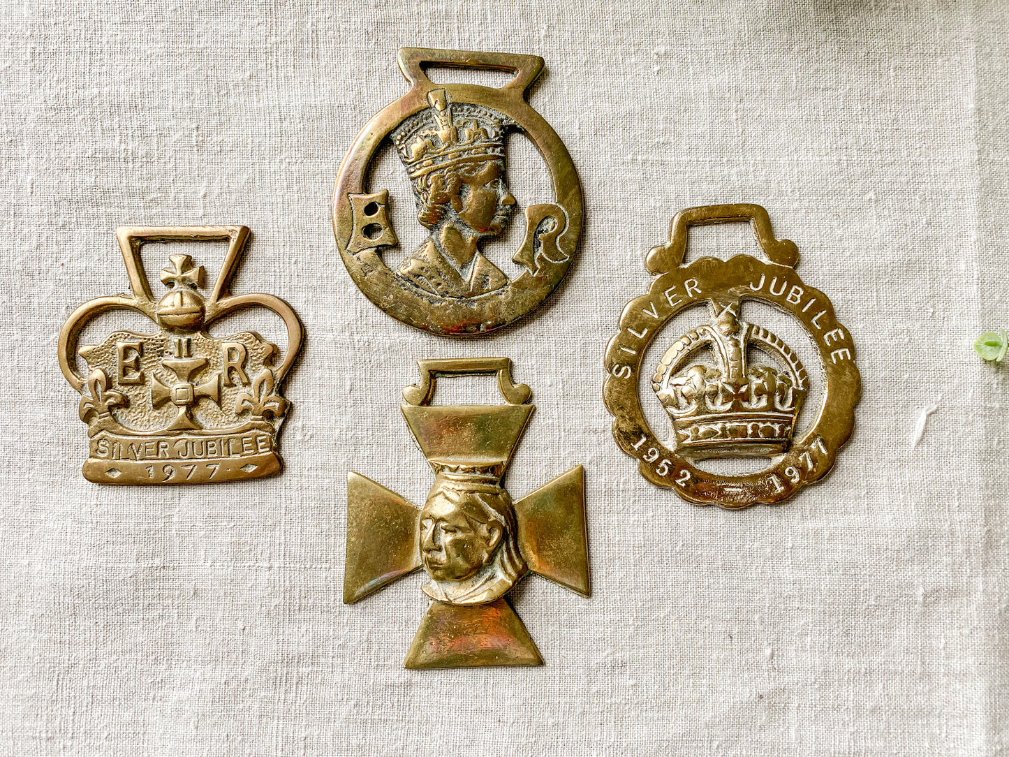 Vintage English Horse Brass Bridle Medallions - Queen Elizabeth II & Queen Victoria