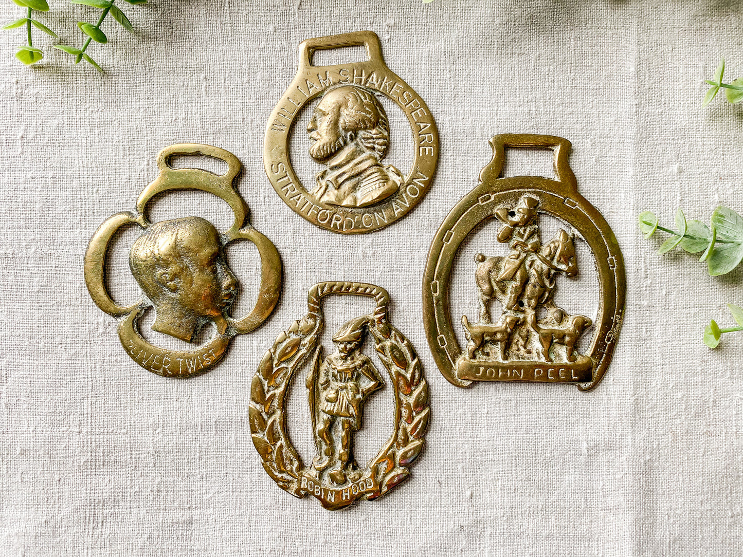 Vintage English Horse Brass Bridle Medallions - Famous Britons