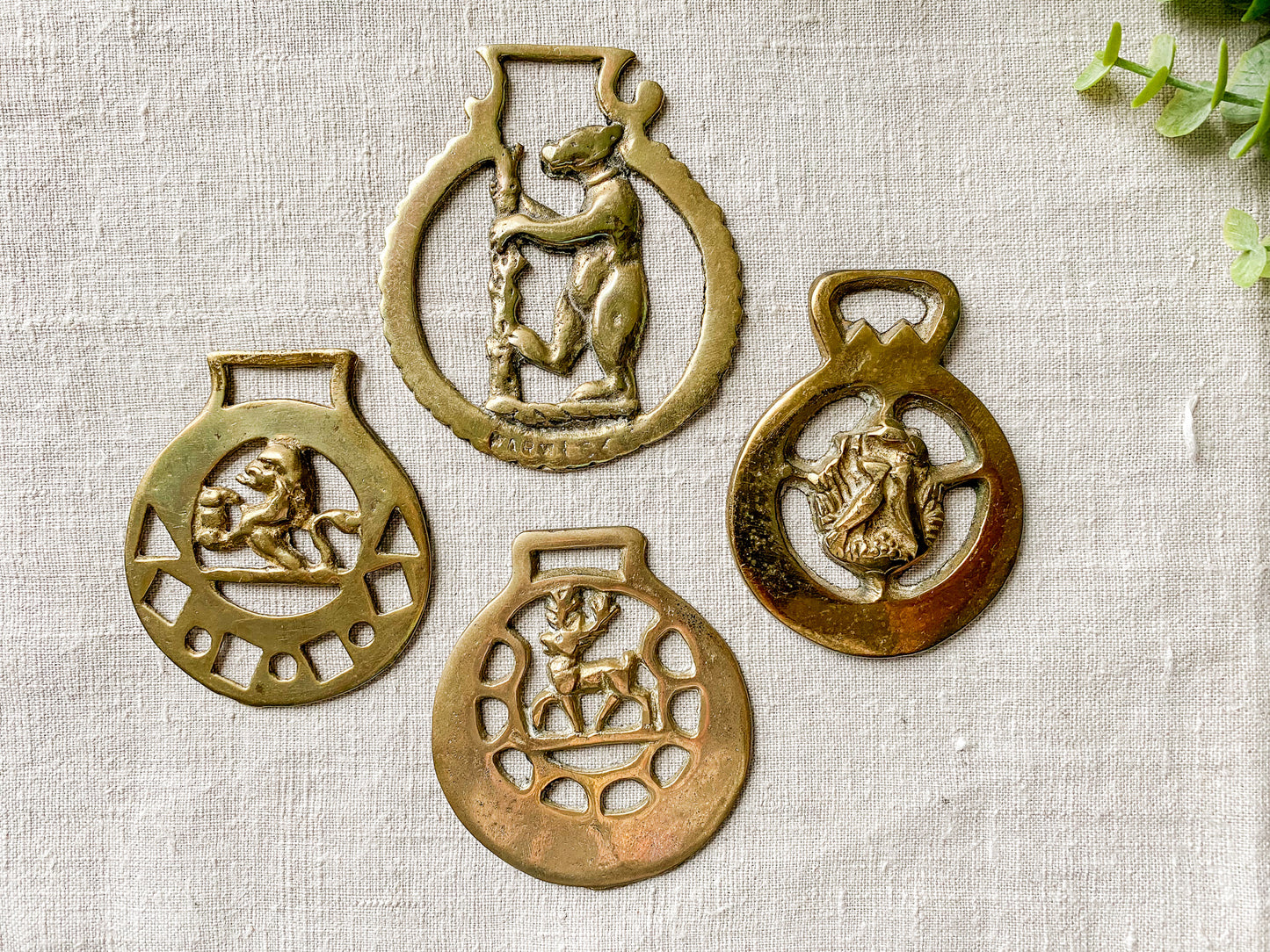 Vintage English Horse Brass Bridle Medallions - Animals