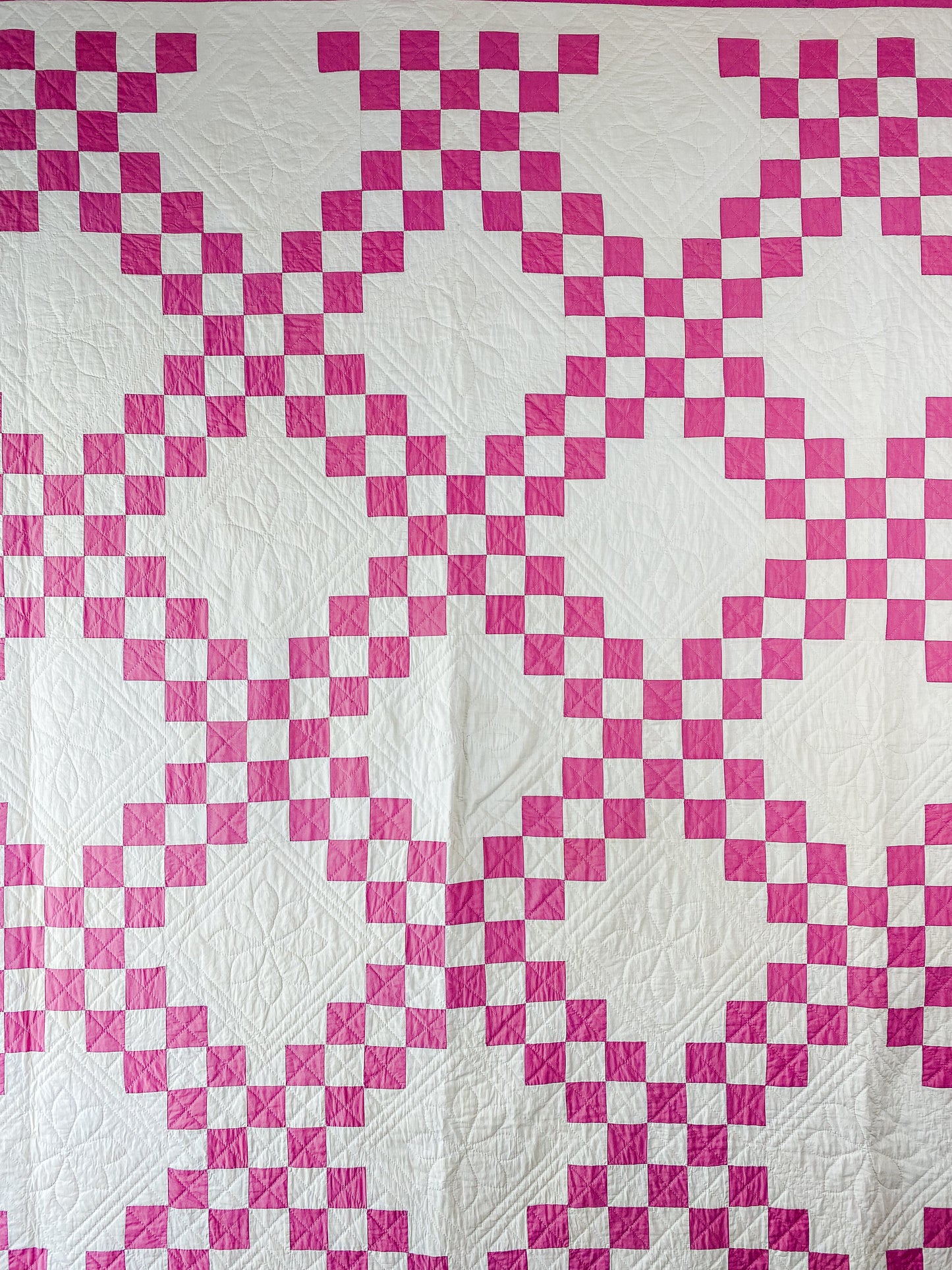 Vintage Pink and Cream Double Irish Chain Quilt, c1930