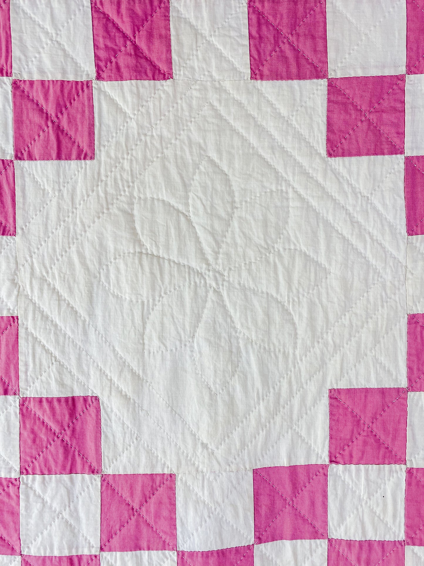 Vintage Pink and Cream Double Irish Chain Quilt, c1930